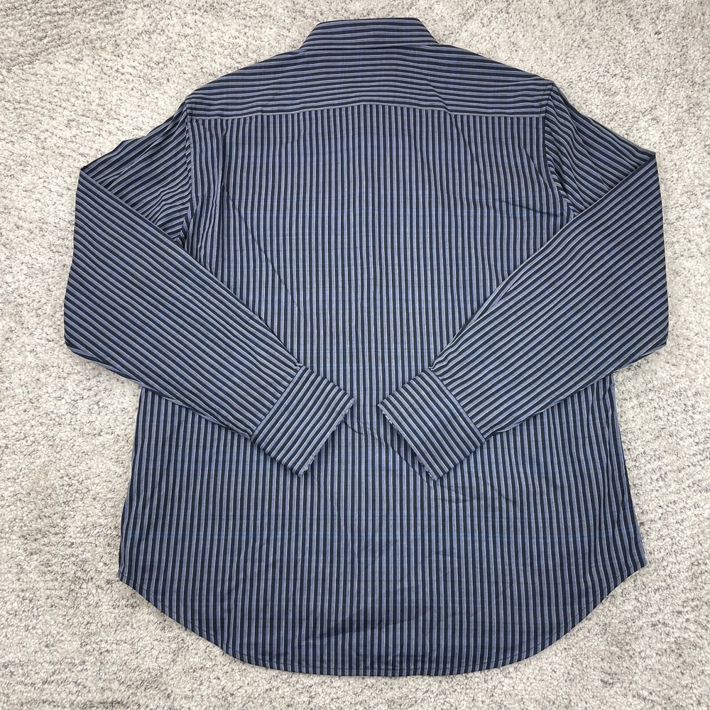 Robert Graham Shirt Men Large Flip Cuff Classic Fit Striped Geometric Black Blue - Picture 3 of 12